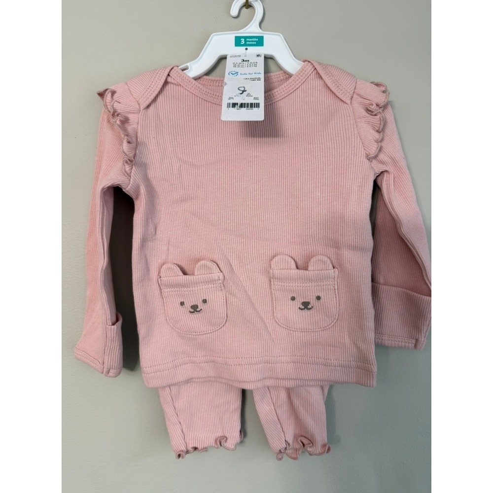 Carter's Ribbed Bear Pocket Top and Pants Set Baby Girl 3 Months Pink NWT